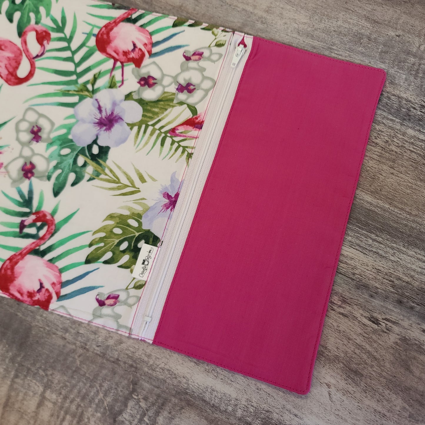 Napperon personnalise (Couleur d'impression au choix) - Flamants fuchsia et Fleurs - Pochette fuchsia