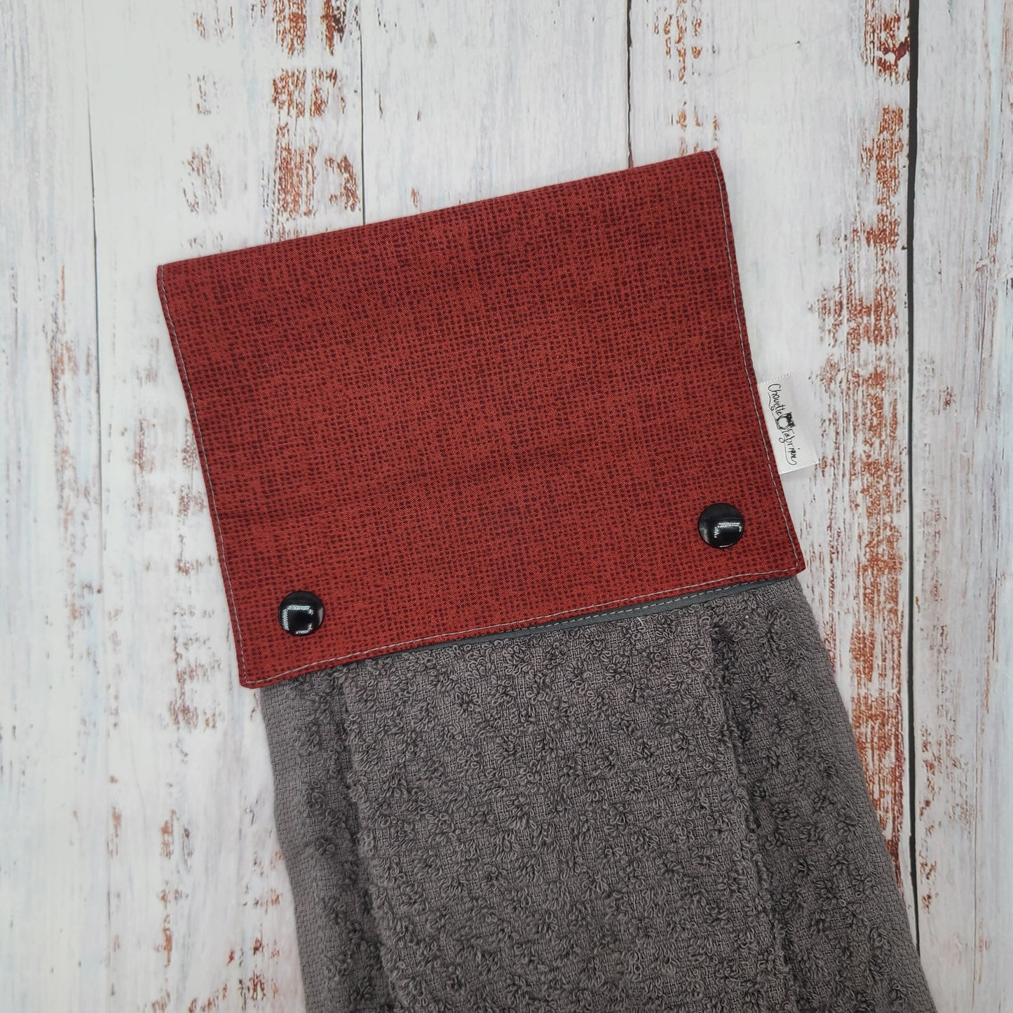 Essuie-mains - Serviette à mains - Cuisine/VR(Camping) - Serviette grise - Motifs rouges et gris