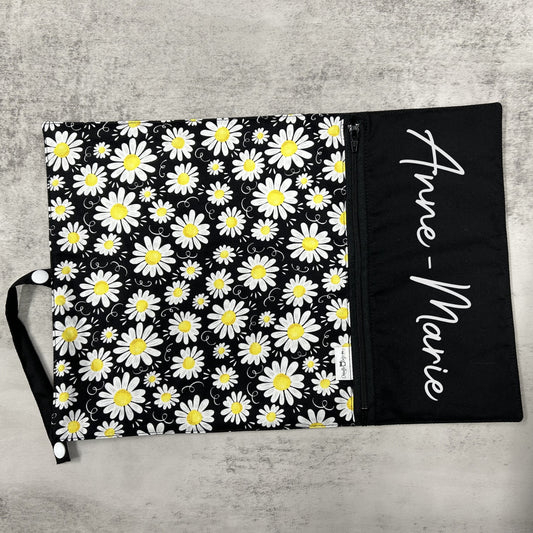 Napperon personnalisé (Couleur d'impression au choix) - Fleurs - Marguerites - Pochette noire