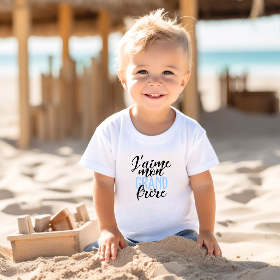 T-shirt - ENFANTS (gr. 2T à XL) - Col rond - BLANC - J'aime mon grand frère