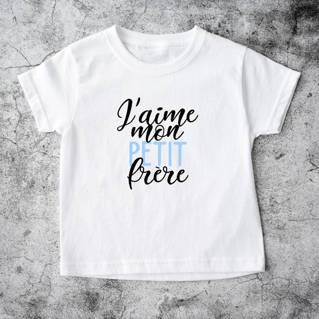 T-shirt - ENFANTS (gr. 2T à XL) - Col rond - BLANC - J'aime mon petit frère