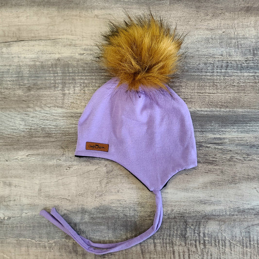 ADULTE - Tuque Hiver (POLAR) avec Cordons  Pompon amovible - Lilas