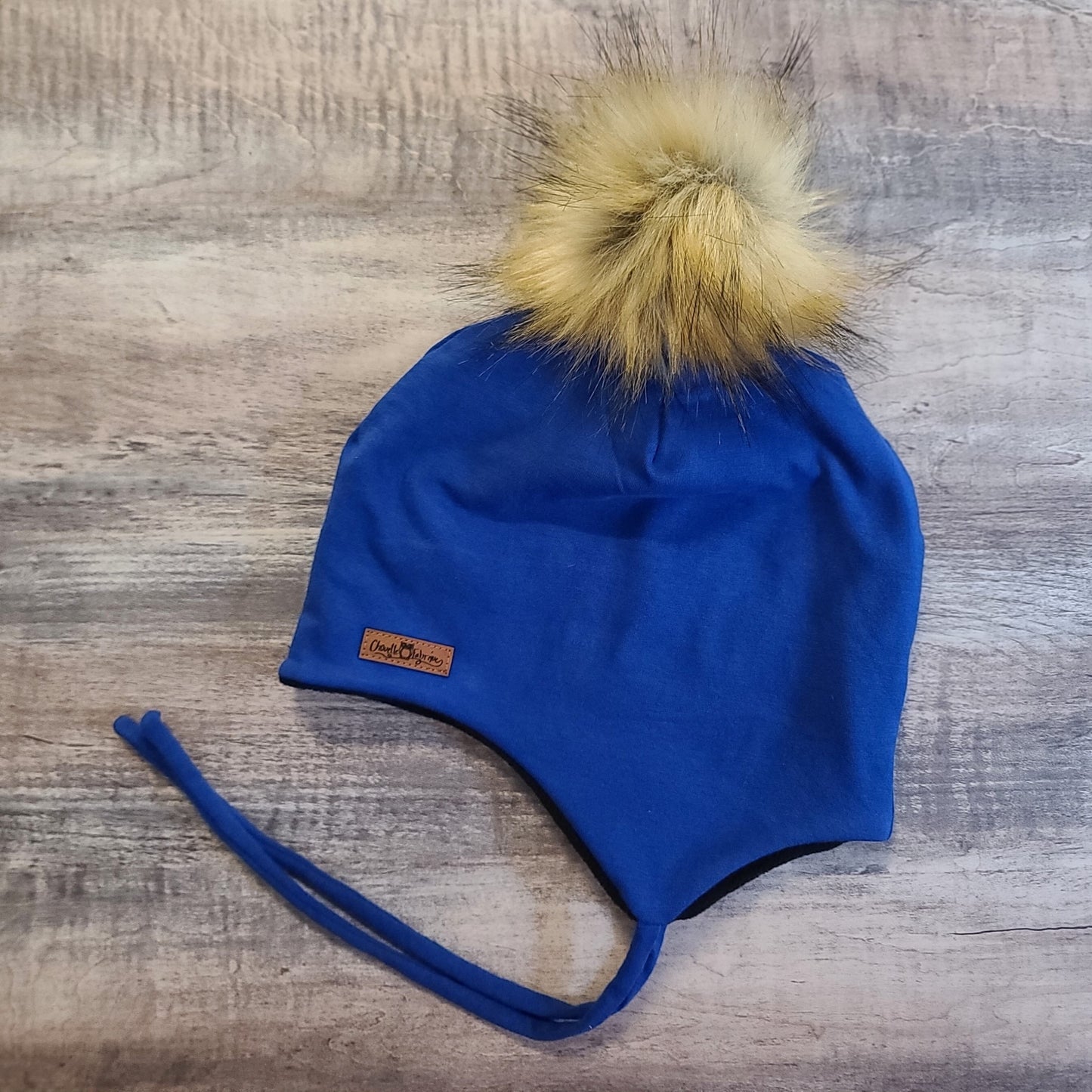 ENFANT - Tuque Printemps/Automne (JERSEY) avec Cordons  Pompon amovible - UNIE - Royale