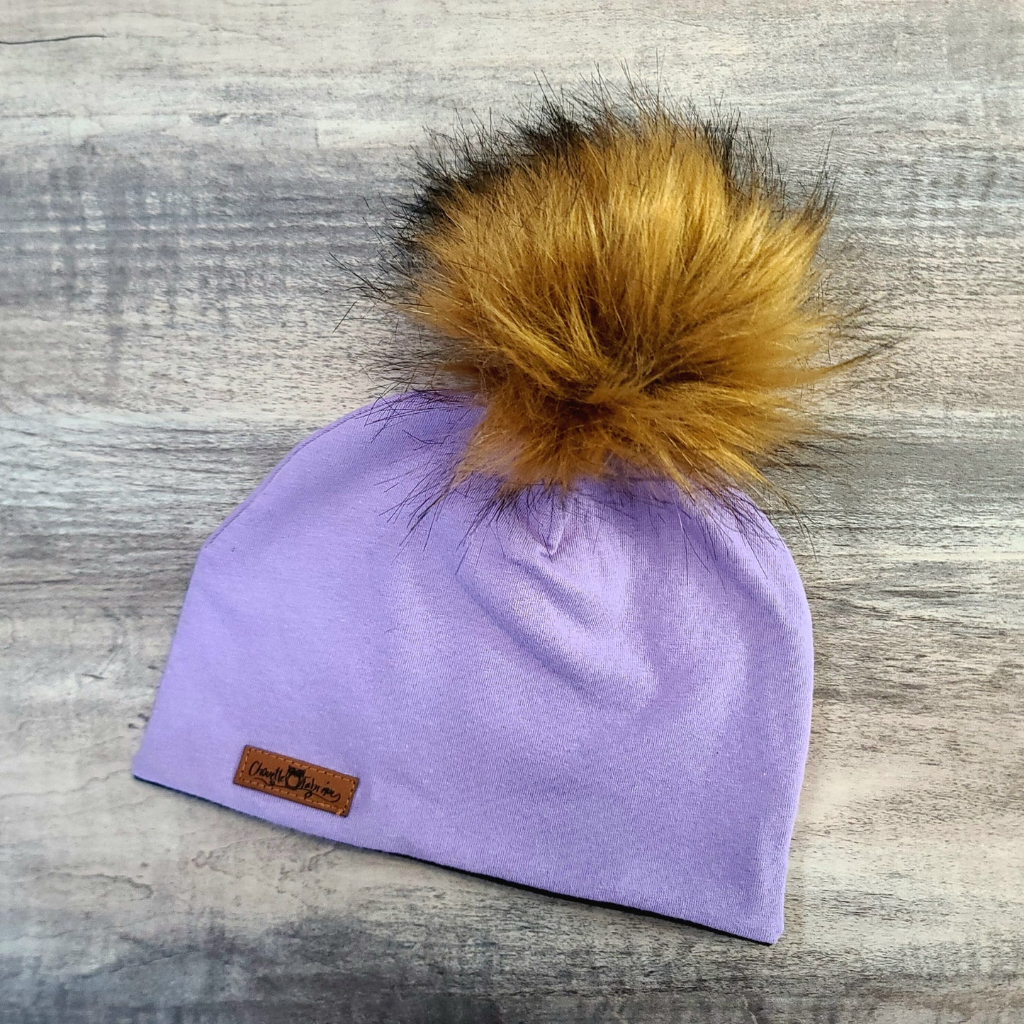 ADULTE - Tuque Printemps/Automne (JERSEY) Pompon amovible - UNIE - Lilas