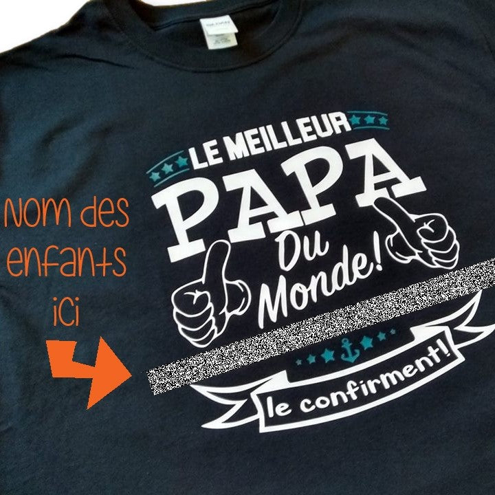T-shirt HOMME à col rond - Le meilleur papa du monde - NOM(S) ENFANT(S)