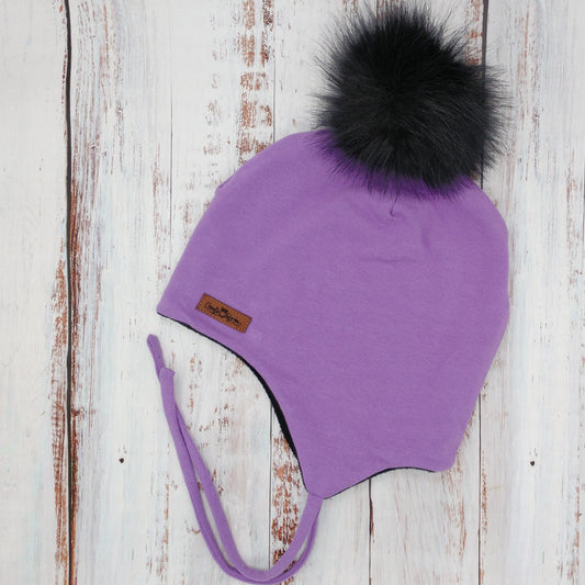 ENFANT - Tuque Hiver (POLAR) avec Cordons  Pompon amovible - Orchidée