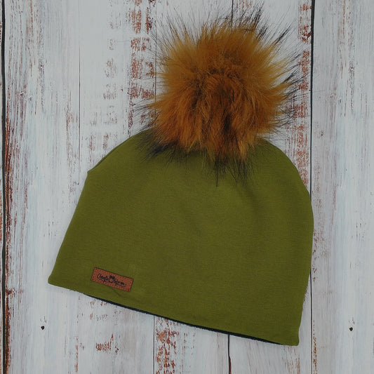 ADULTE - Tuque Hiver (POLAR) Pompon amovible - UNIE - Olive